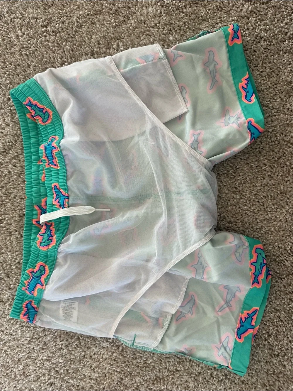 Cubbies boys YL Teal Shark Print Swim Shorts
